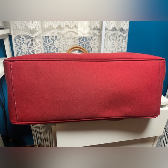 Coach Hamptons Red Canvas Vacchetta Tan Leather Trim/ Tote or Baby Tote - Picture 8 of 17